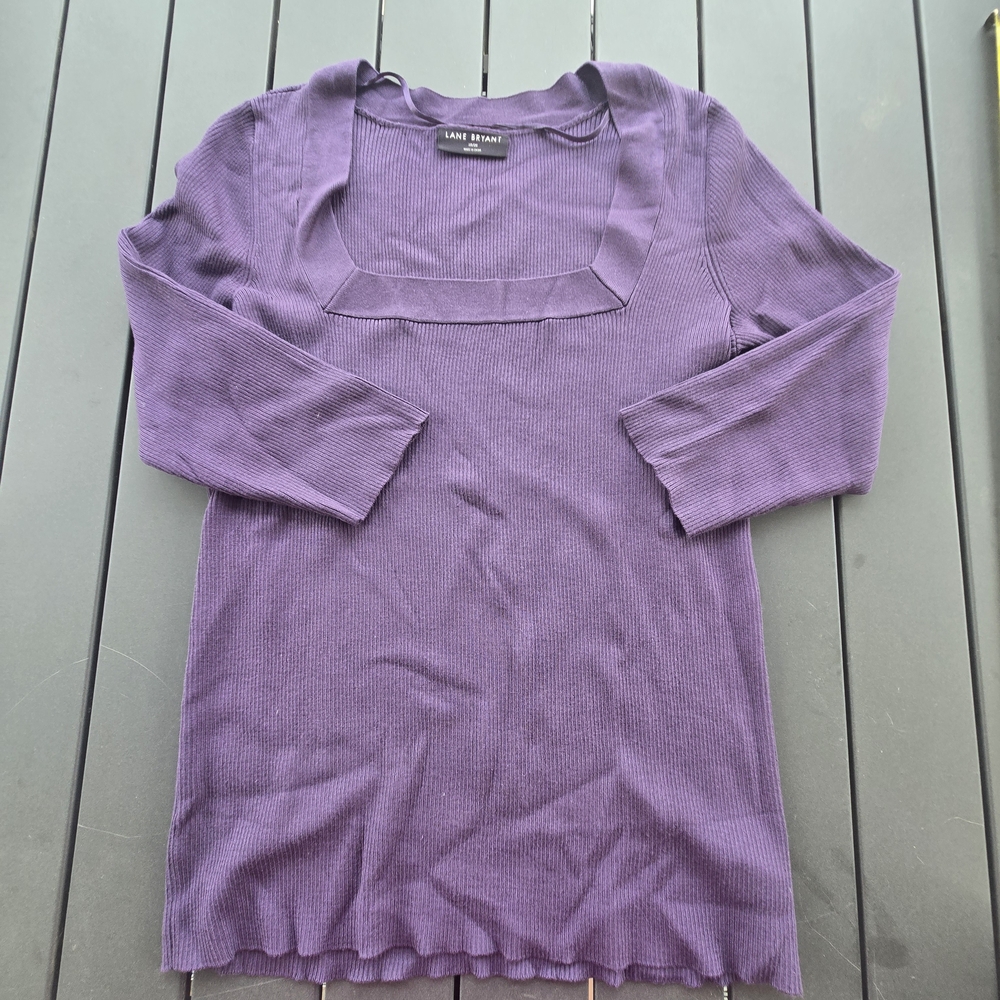 Lane Bryant Purple Square Neck Sweater 3/4 Sleeve Sz 18/20